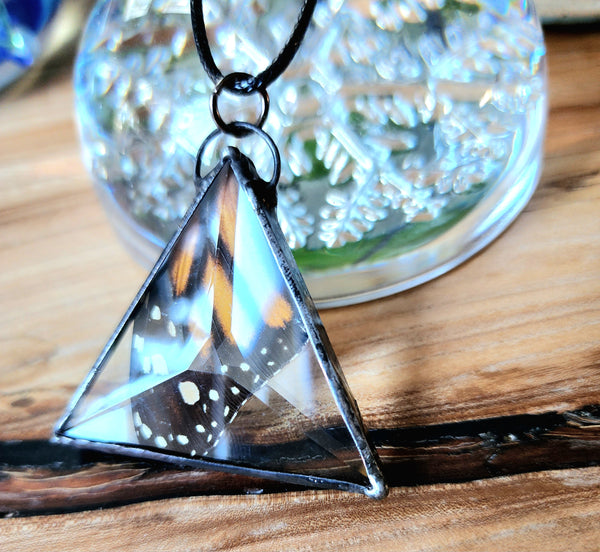 Monarch Beveled Triangle Pendant, Monarch Butterfly Wing Necklace