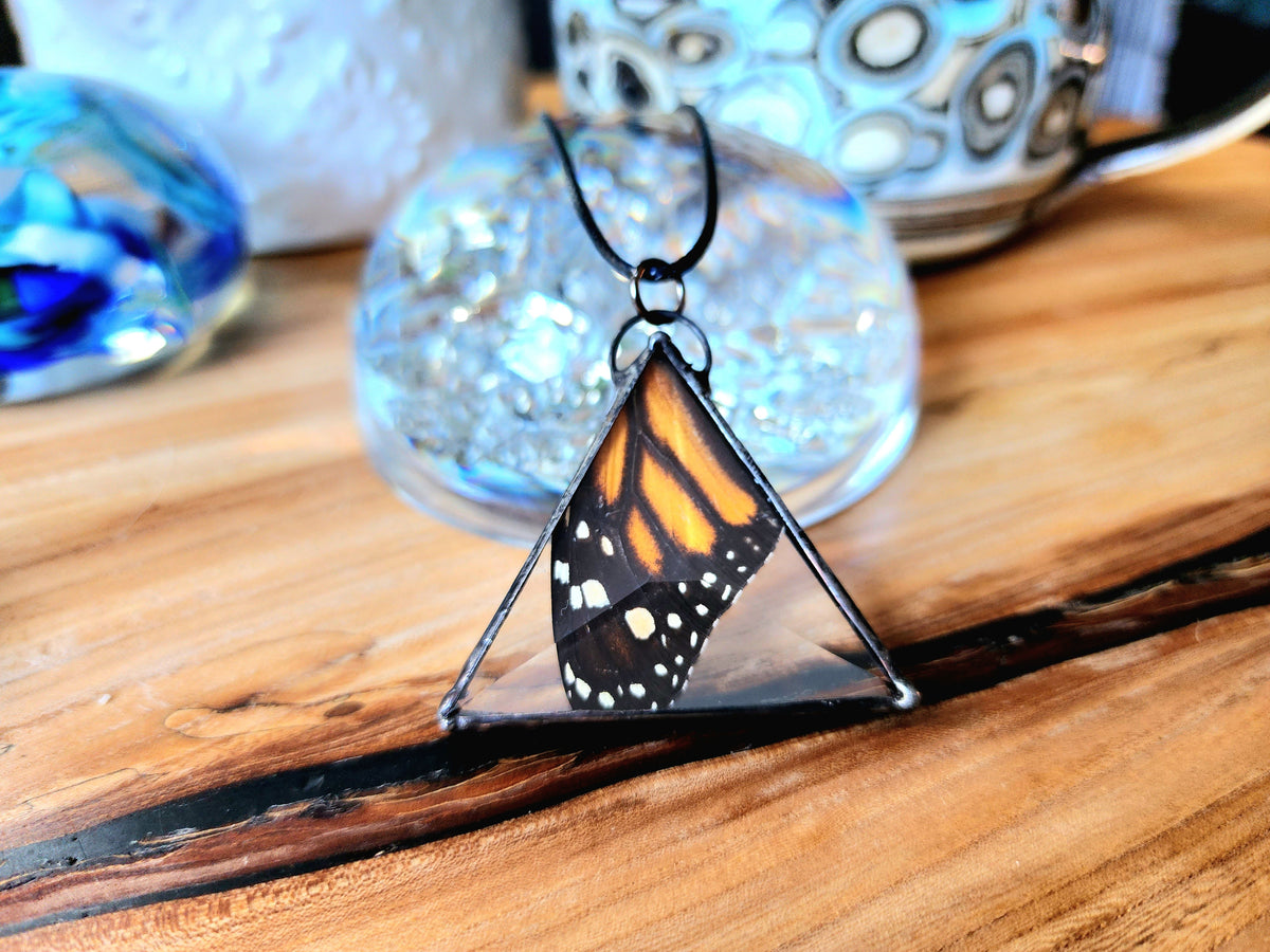 Monarch Butterfly Forewing Beveled Glass Triangle Pendant