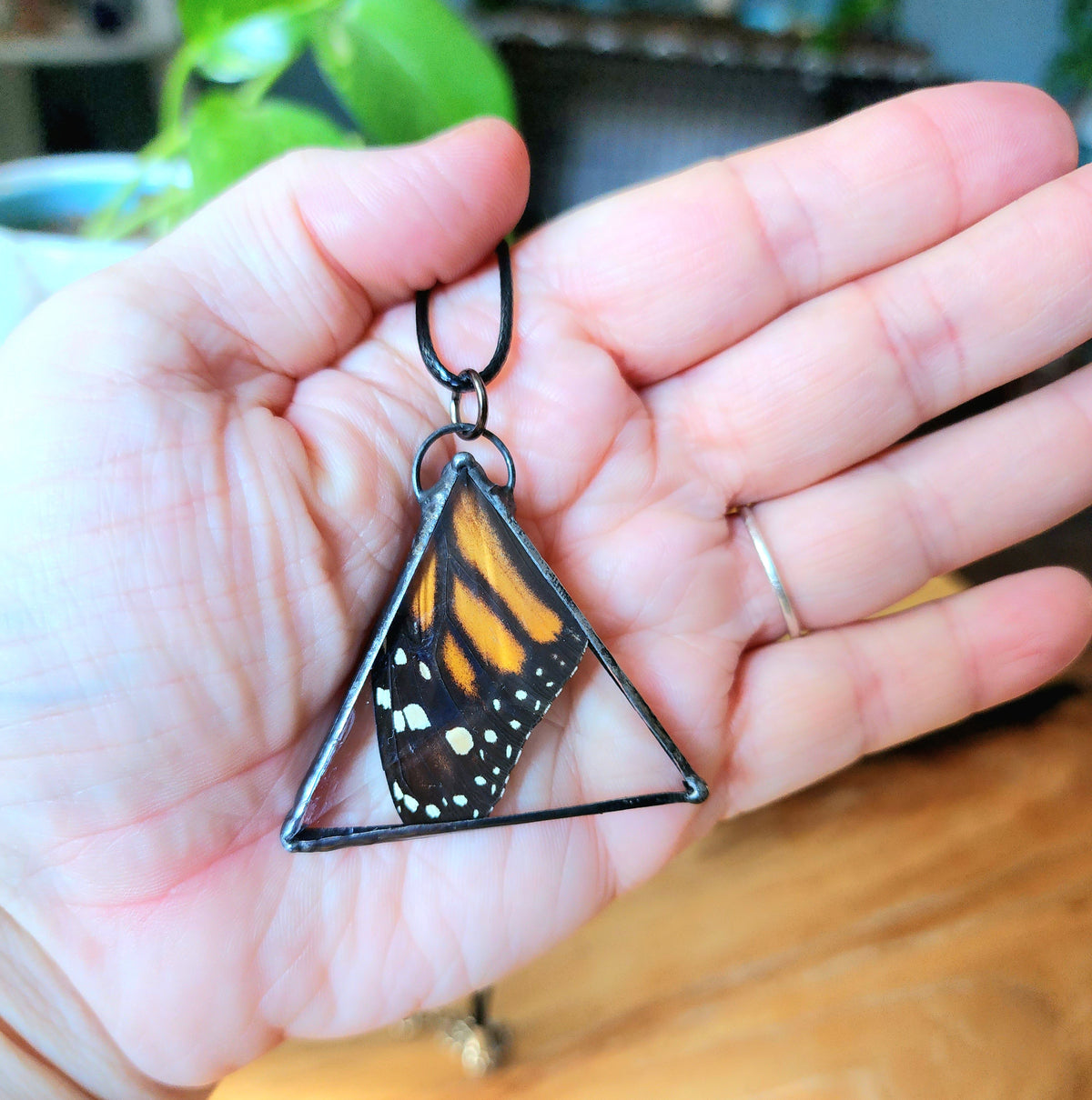 Monarch Butterfly Forewing Beveled Glass Triangle Pendant