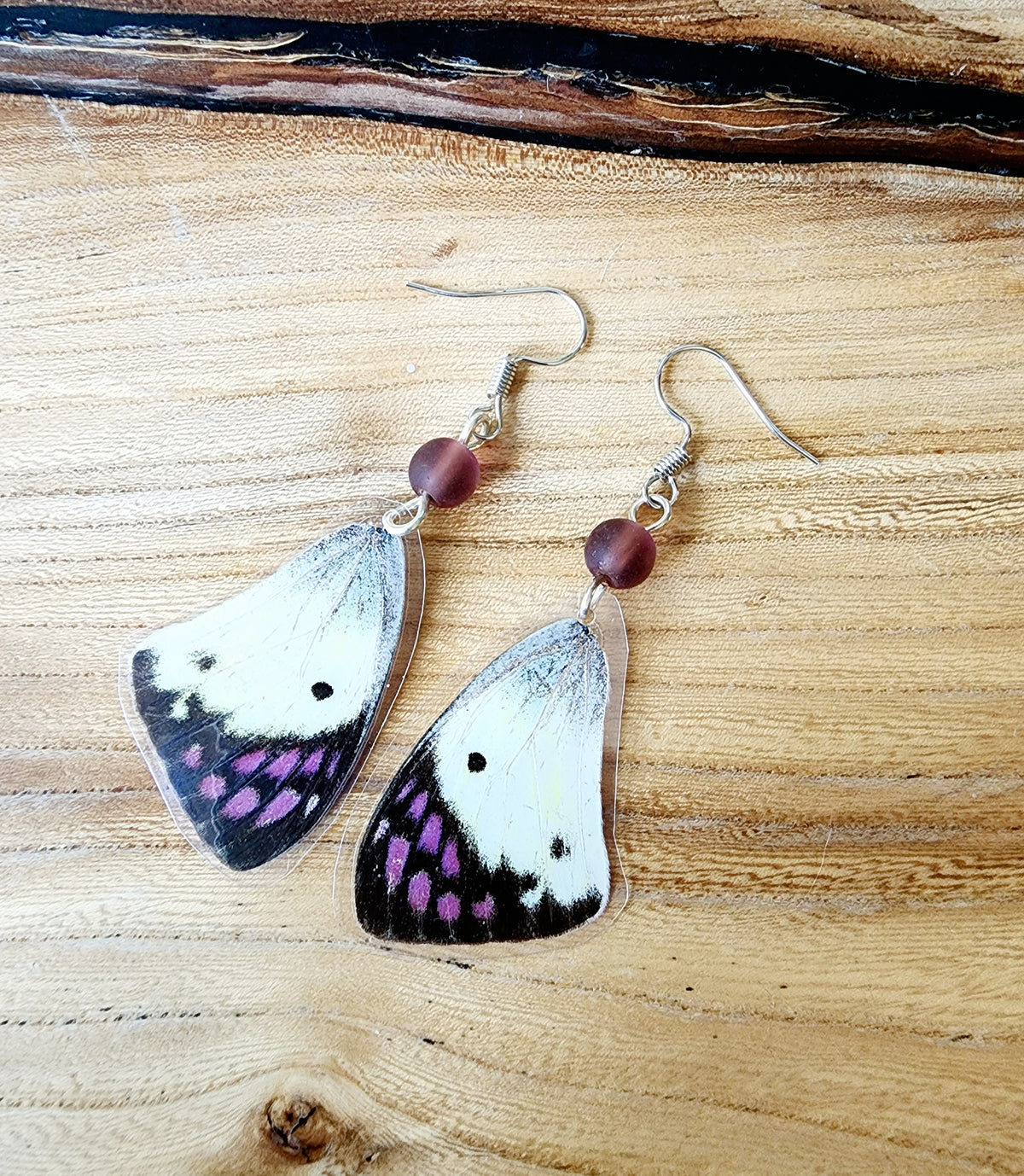 Purple Tip Butterfly Wing Earrings, Colotiss ione Butterfly Earrings