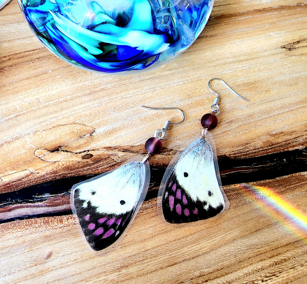 Purple Tip Butterfly Wing Earrings, Colotiss ione Butterfly Earrings