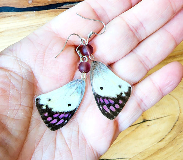 Purple Tip Butterfly Wing Earrings, Colotiss ione Butterfly Earrings