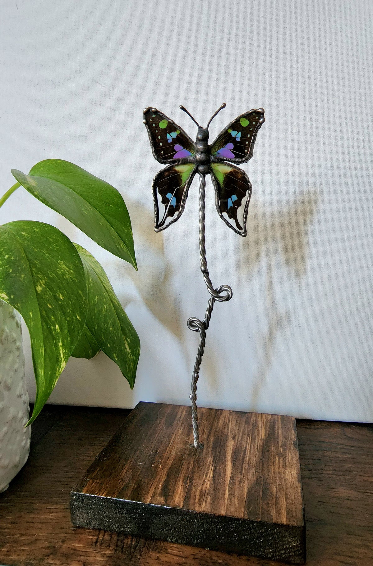Purple Spotted Swallowtail Butterfly Stand Decor, Real Butterfly Wing Home Decor, Nature Art