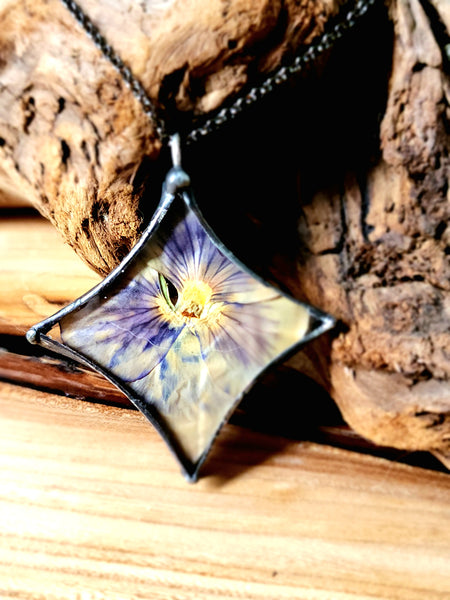 Preased Pansy Flower Pendant, Real Pansy Flower Necklace
