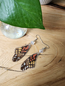 Juno Silverspot Butterfly, Orange Black Silver Butterfly Wing Earrings
