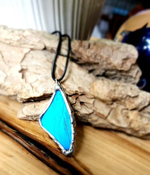 Small Blue Butterfly Necklace, Morpho Butterfly Necklace