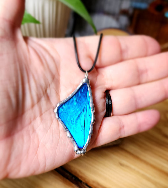 Small Blue Butterfly Necklace, Morpho Butterfly Necklace