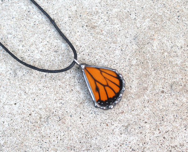 Small Monarch Butterfly Wing Pendant, Monarch Hindwing Pendant, Children's Monarch Butterfly Necklace