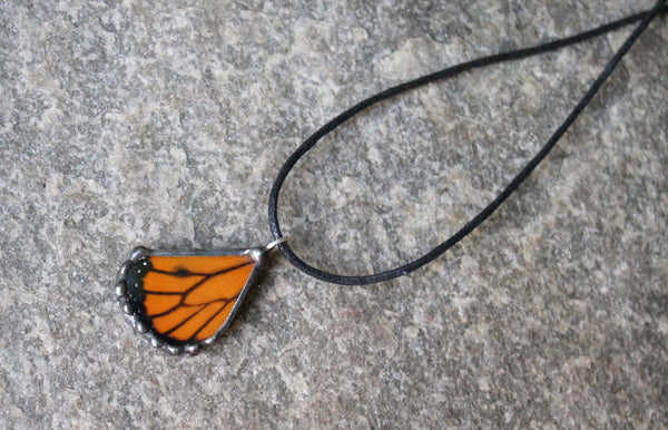 Small Monarch Butterfly Wing Pendant, Monarch Hindwing Pendant, Children's Monarch Butterfly Necklace