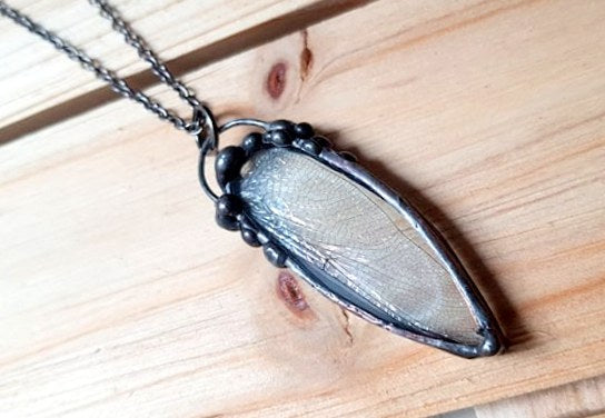 Dragonfly Wing Gunmetal Pendant, Steampunk Jewelry, Goth Style Jewelry