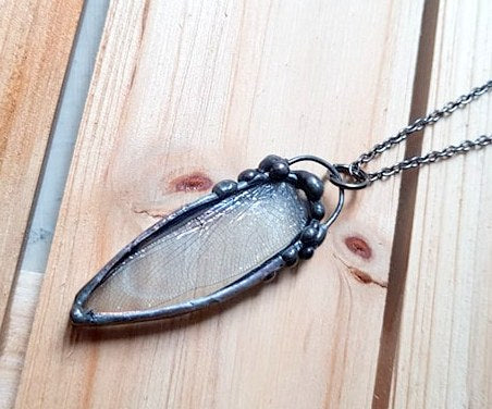 Dragonfly Wing Gunmetal Pendant, Steampunk Jewelry, Goth Style Jewelry