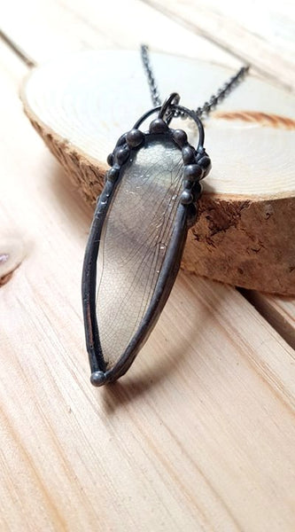 Dragonfly Wing Gunmetal Pendant, Steampunk Jewelry, Goth Style Jewelry