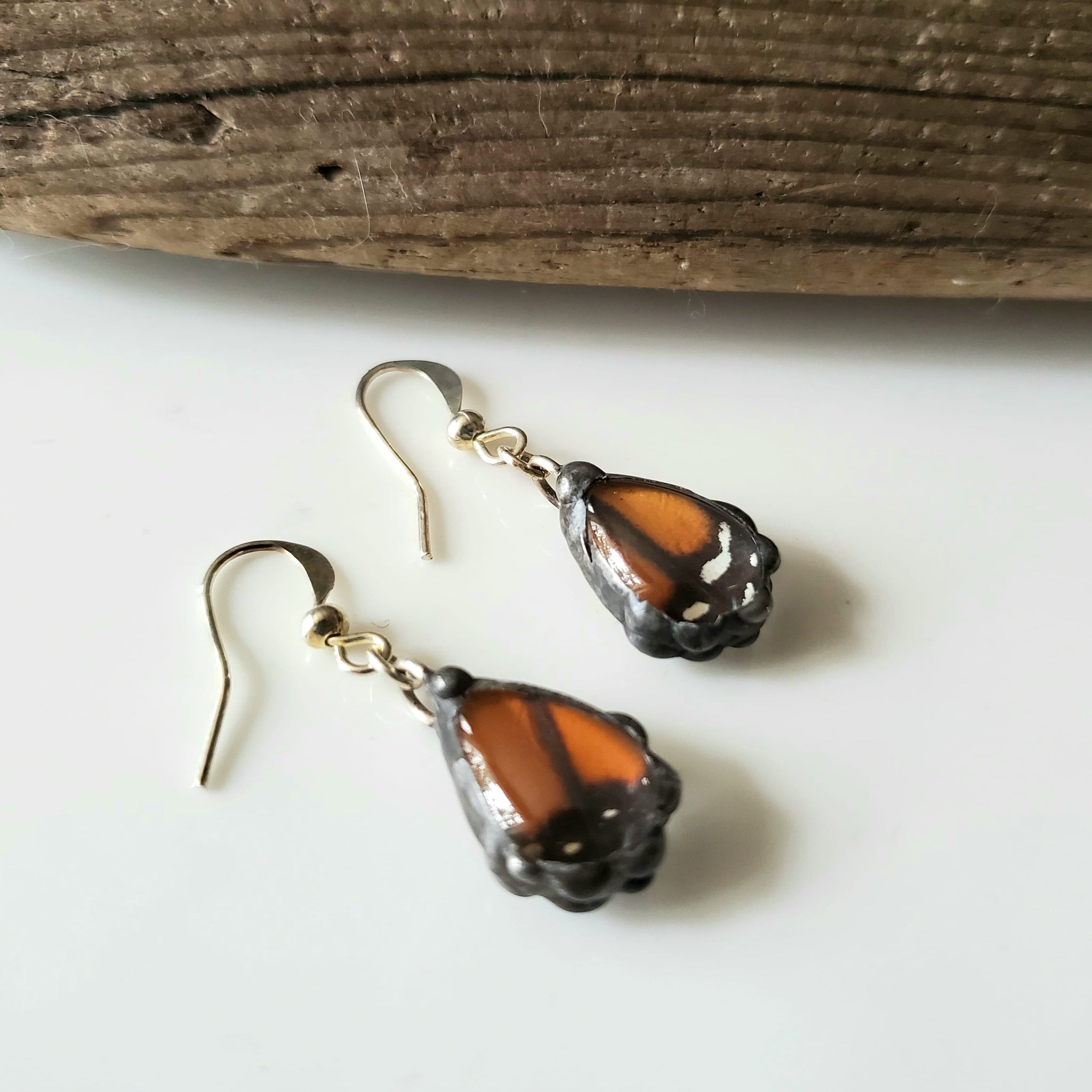 Monarch Butterfly Wing Tiny Teardrop Earrings