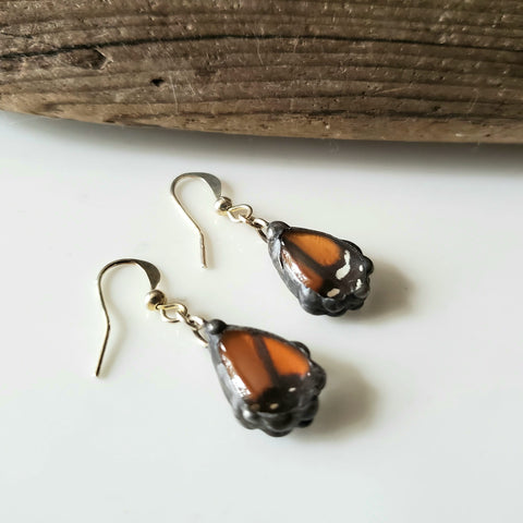 Monarch Butterfly Wing Tiny Teardrop Earrings