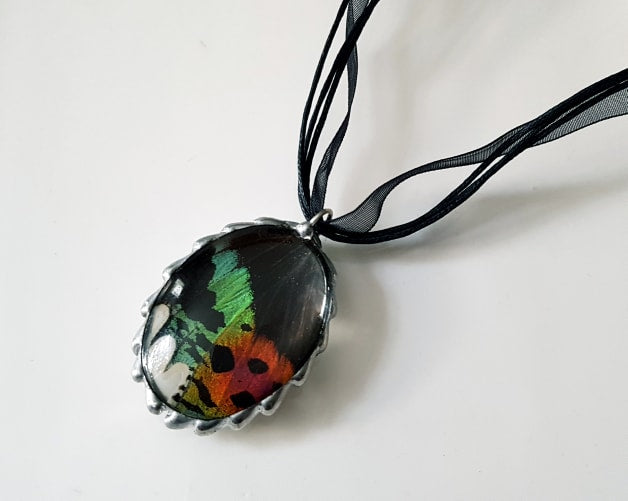Madagascan Sunset Moth Wing Large Oval Glass-Dome Pendant