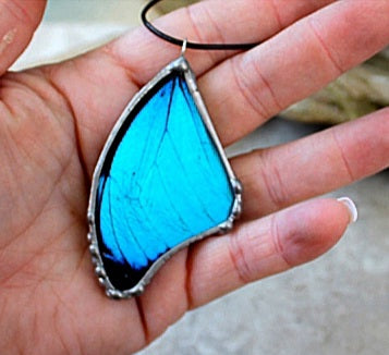 Real Blue Morpho Butterfly Wing Pendant, Butterfly Necklace, Blue Butterfly Necklace