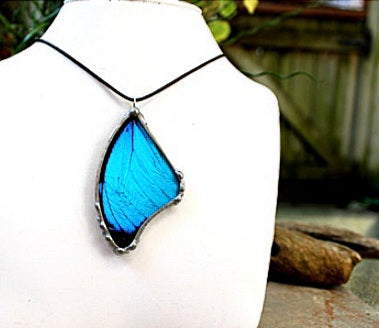 Blue Morpho Top-Wing Glass Pendant