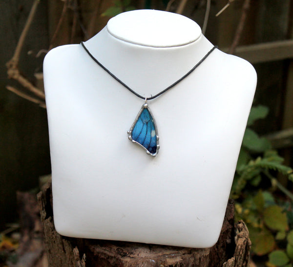 Small Blue Butterfly Pendant, Petite Butterfly Necklace, Small Blue Morpho Butterfly Necklace