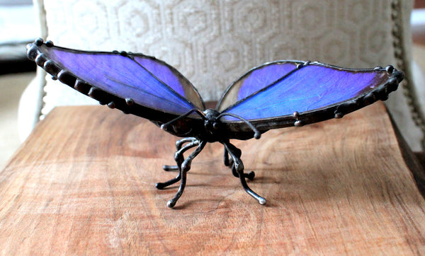 Blue Morpho Didius, Real Butterfly Wing Statuette, Butterfly Wing Decor, Table Top Butterfly